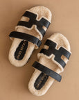 The Alpine | Black Faux Shearling Sandals