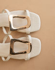 The Amiyah | White Statement Buckle Sandal *final sale*