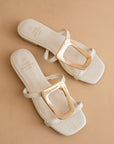 The Amiyah | White Statement Buckle Sandal *final sale*