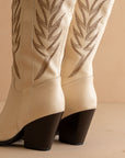 The Bronco | Off White Knee High Embroidered Cowboy Boot