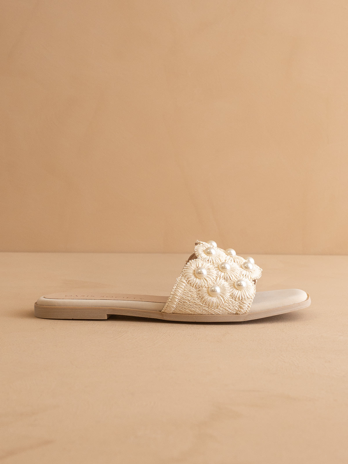 The Cathleen | Ivory White Pearl Raffia Wedding Slide Sandal