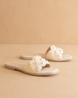 The Cathleen | Ivory White Pearl Raffia Wedding Slide Sandal