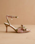 The Colette | Rose Garden Pink and Green Floral Pointed Toe Party Wedding Heel