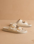 The Daytona | Ivory a Two-Tone Raffia Gold Buckle Sandal