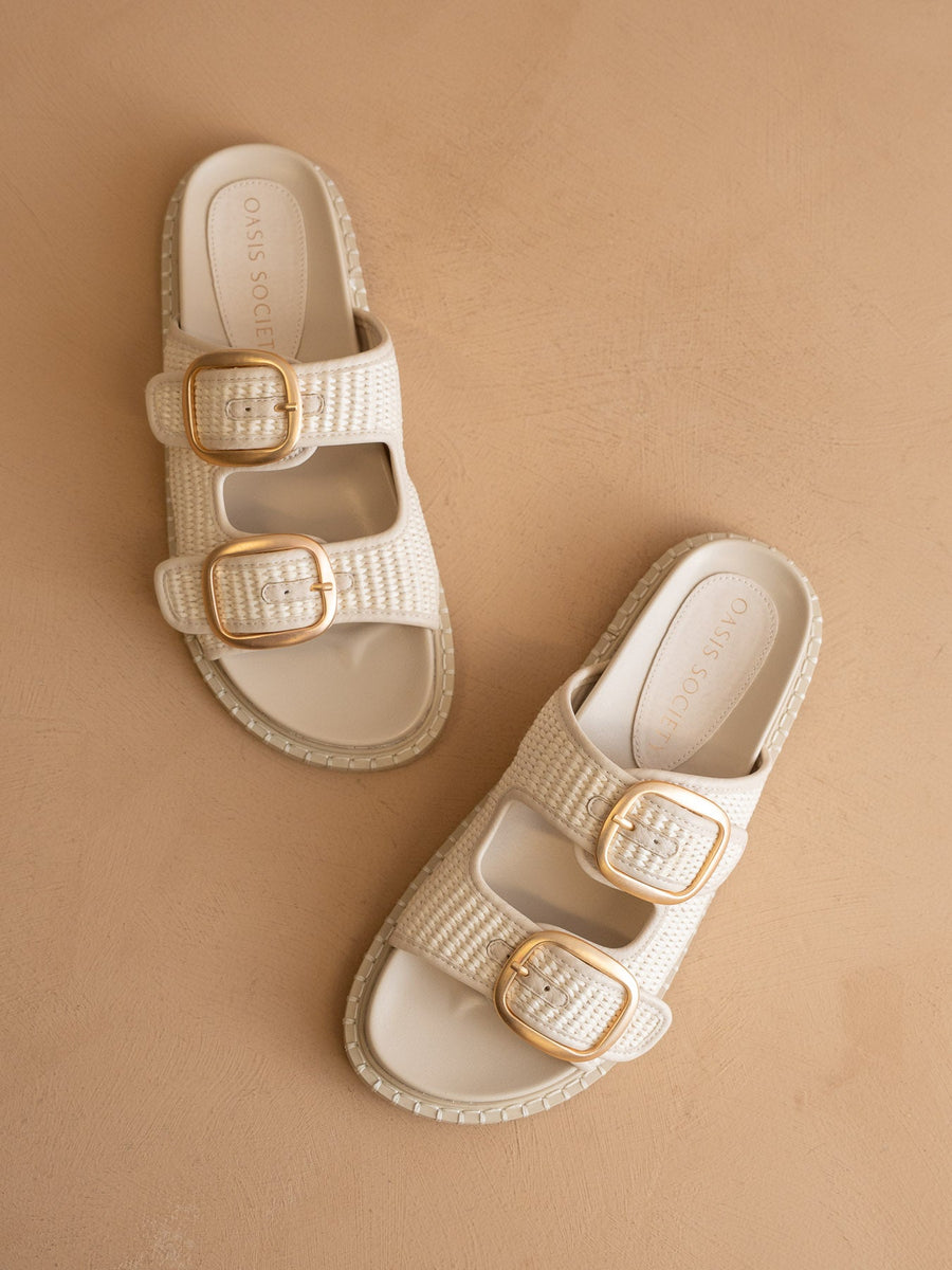 The Daytona | Ivory a Two-Tone Raffia Gold Buckle Sandal – Oasis