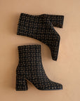 The Demi | Black Tweed Woven Block Heel Ankle Boot