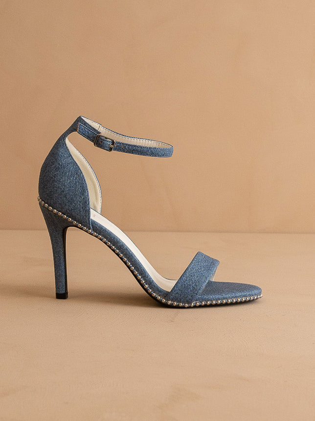 The Dublin Denim Metal drop studded open toe heel *FINAL SALE