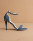 The Dublin | Denim Metal drop studded open toe heel *FINAL SALE*