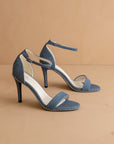 The Dublin | Denim Metal drop studded open toe heel *FINAL SALE*