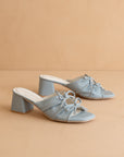 The Emerald | Blue Double Bow Peep Hole Sandal