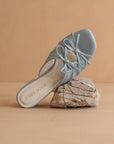 The Emerald | Blue Double Bow Peep Hole Sandal