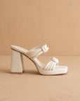 The Faith | White Knotted band platform snake-print block heel *FINAL SALE*