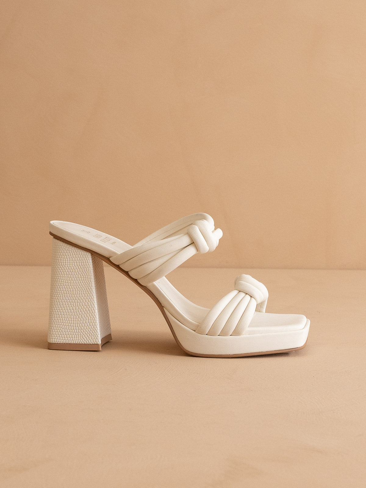 The Faith | White Knotted band platform snake-print block heel *final sale*