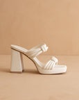 The Faith | White Knotted band platform snake-print heel *final sale*