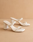 The Feliza | White Floral Raffia Block Heel Bridal Sandal