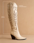 The Bronco | Off WhiteKnee High Embroidered Cowboy Boot