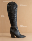 The Bronco | Black Knee High Embroidered Cowboy Boot
