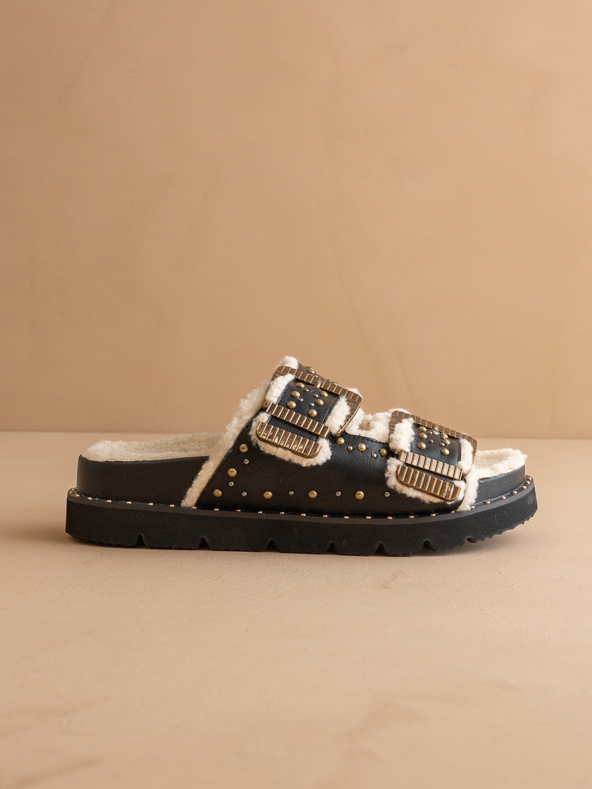 The Gaylen | Black Fleece Lined Slipper Slide * FINAL SALE