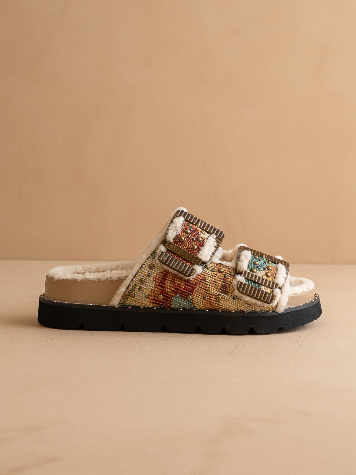 The Gaylen | Floral Tapestry Fleece Lined Slipper Slide – Oasis