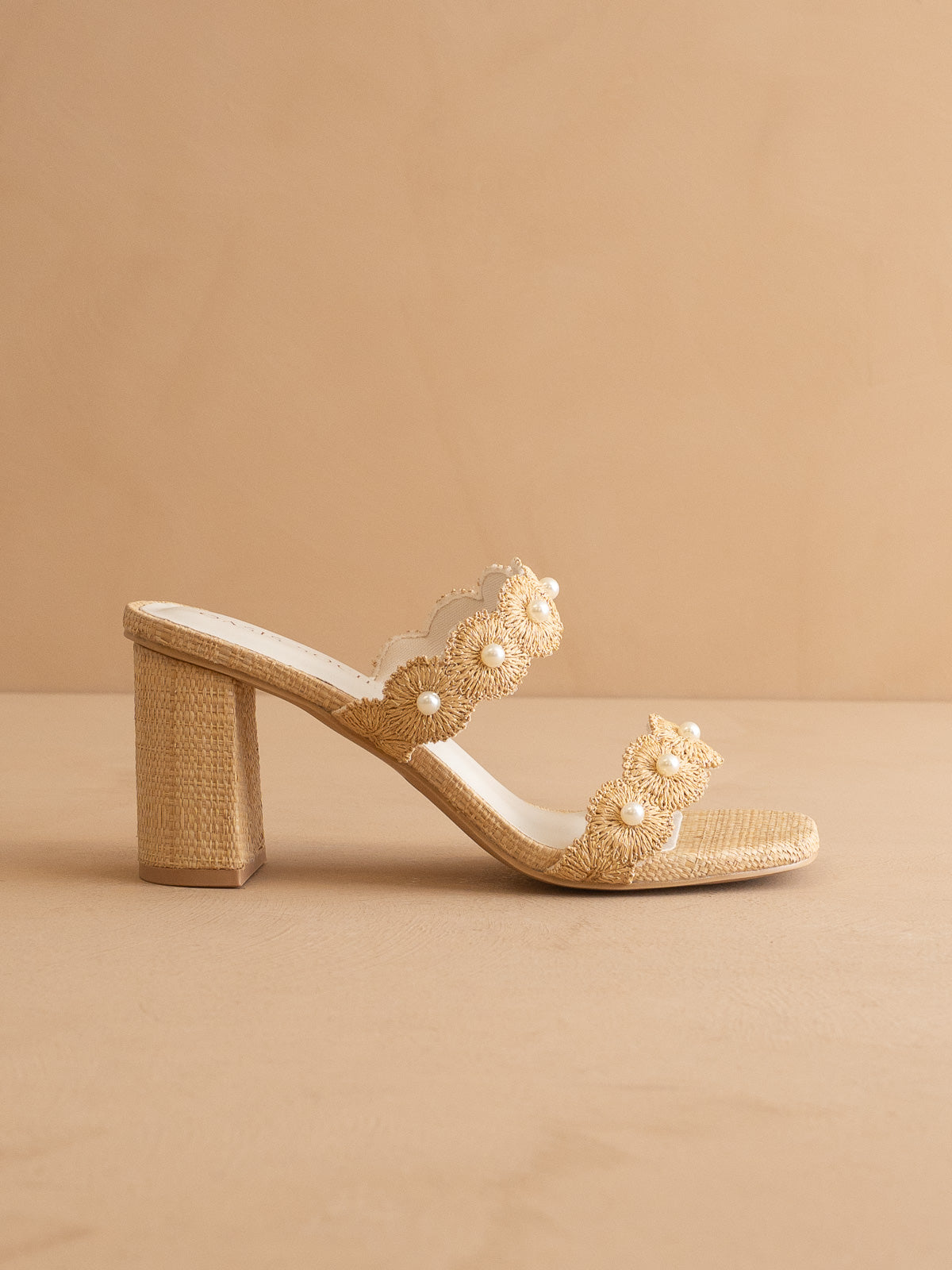 The Helena | Natural Raffia Resort Block Heel Sandal with Pearl