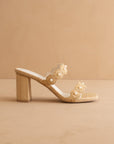 The Helena | Natural Raffia Resort Block Heel Sandal with Pearl Details