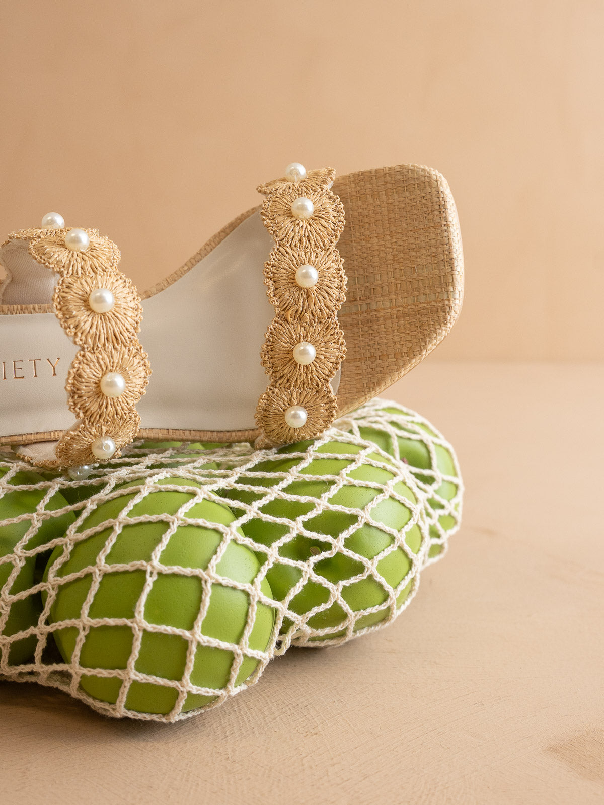 The Helena | Natural Raffia Resort Block Heel Sandal with Pearl