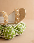 The Helena | Natural Raffia Resort Block Heel Sandal with Pearl Details