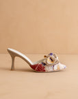 The Jane | Floral Pointed Toe Bow Accent Kitten Heel