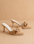 The Jane | Sand Pointed Toe Bow Accent Kitten Heel