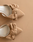 The Jane | Sand Pointed Toe Bow Accent Kitten Heel