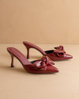 The Jane | Burgundy Wine Pointed Toe Bow Accent Kitten Heel