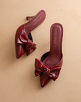 The Jane | Burgundy Wine Pointed Toe Bow Accent Kitten Heel