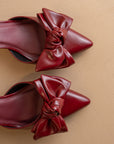The Jane | Wine Pointed Toe Bow Accent Kitten Heel