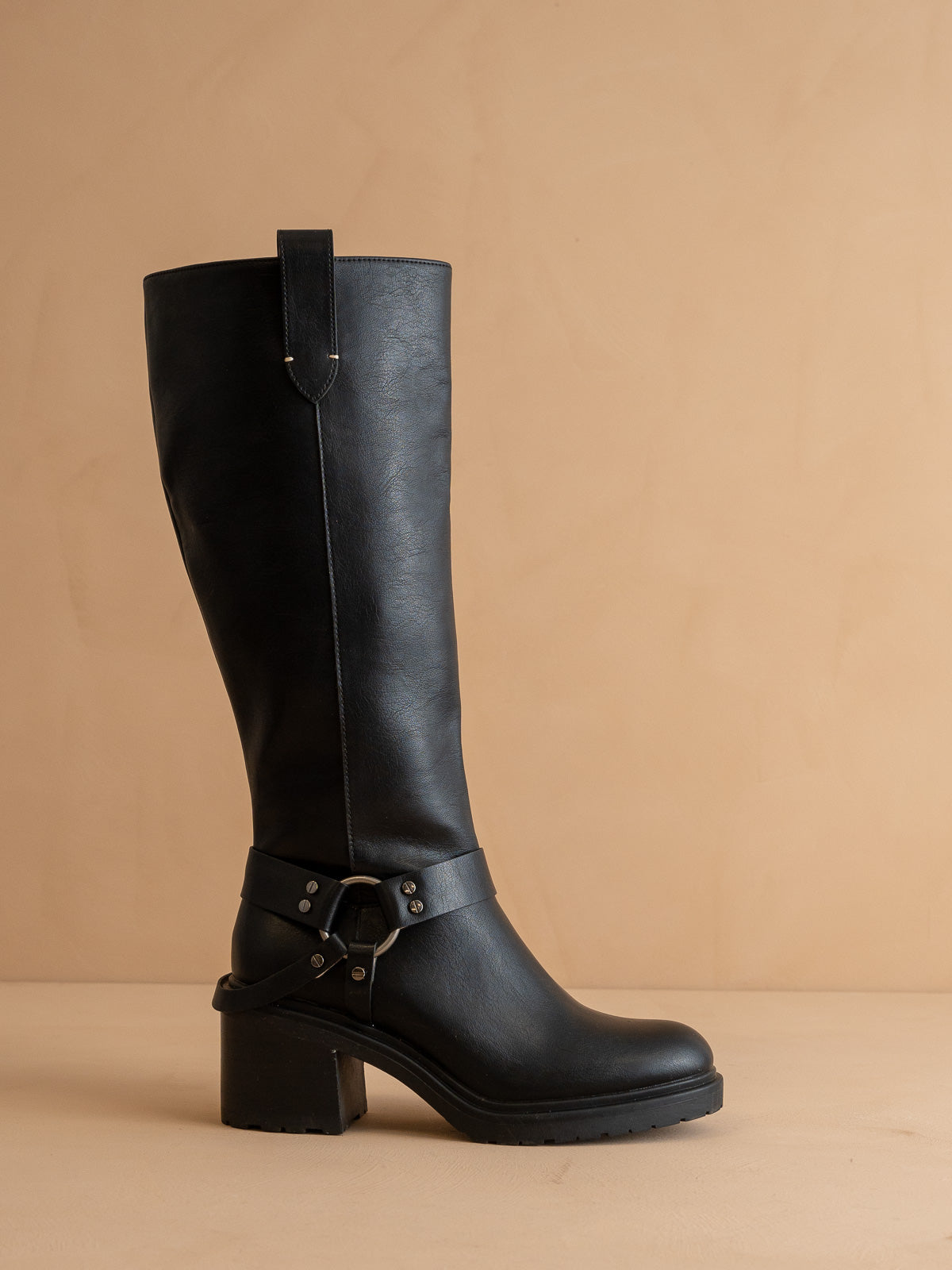 ダウンジャケット・コート Black Leather Boots up to the Knee with Mid-heel Amazon.com | Elbslutt Women's Shiny Patent Leather Boots