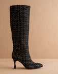 The Lexington | Black Tweed Sleek Pointed Toe Knee High Boot