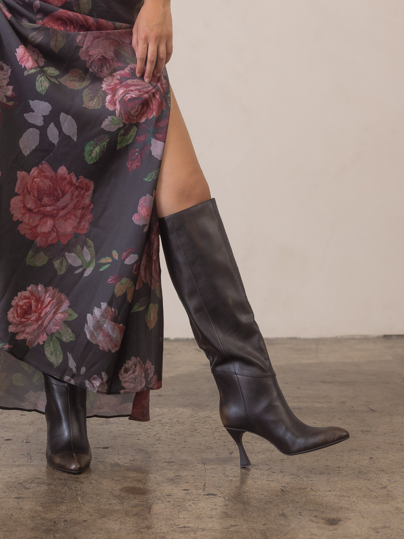 The Lexington Distressed Black Brown Pointed Toe Knee High Boot