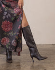 The Lexington | Distressed Black Brown Pointed Toe Knee High Boot *FINAL SALE*
