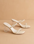The Mae | Beige Wedding Pearl Detail Clear Block Heel