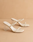 The Mae | Beige Wedding Pearl Detail Clear Block Heel