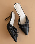 The Maven | Black Pointed Kitten Heel with Bow