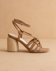 The Monza | Camel Strappy Raffia Basket Weave Block Heel *FINAL SALE*