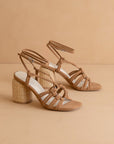 The Monza | Camel Strappy Raffia Basket Weave Block Heel *FINAL SALE*
