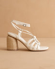 The Monza | White Strappy Raffia Basket Weave Block Heel