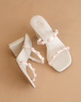 The Nia | White Rosette Adorned Block Heel