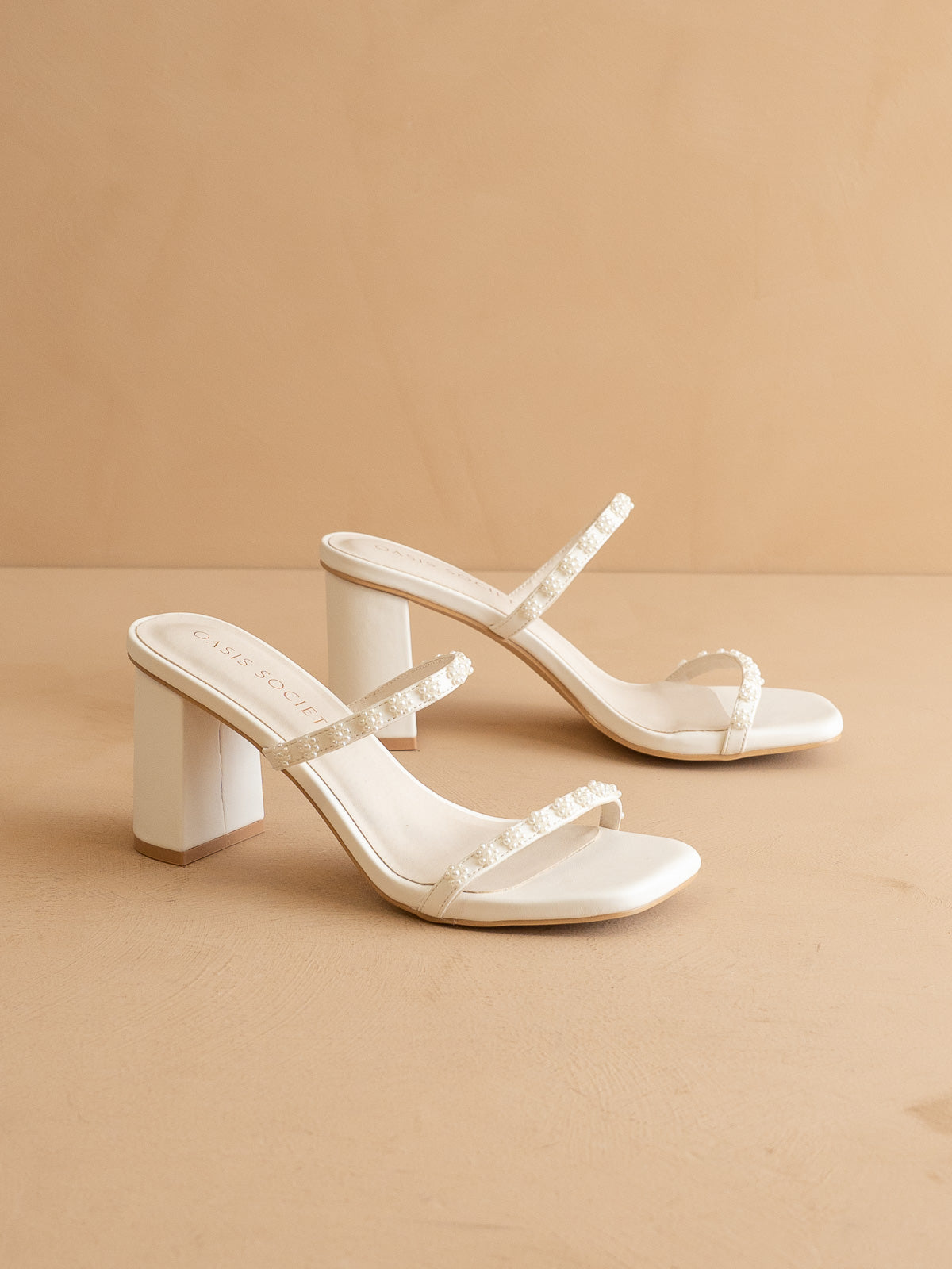 The Phoebe | White Floral Mini Pearl Strap Heel – Bridal