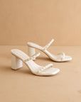 The Phoebe | White Floral Mini Pearl Strap Heel – Bridal & Occasion