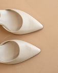 The Princess | White Pointed Toe Bridal Block Heel with Ankle Strap