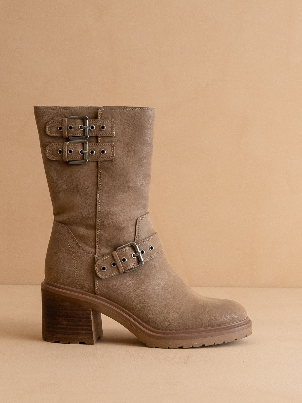 The Rider | Dark Taupe Mid-Calf Moto Boot – Oasis Society