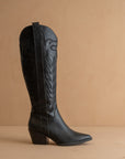 The Samara | Black Embroidered Tall Cowboy Boot