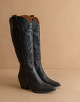 The Samara | Black Embroidered Tall Cowboy Boot